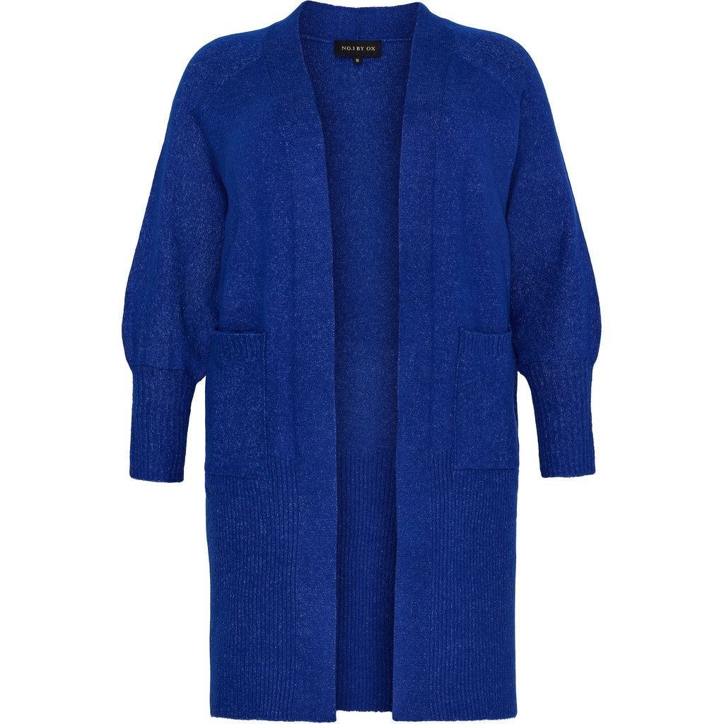Long Cardigan w. balloon sleeves d. Kobalt