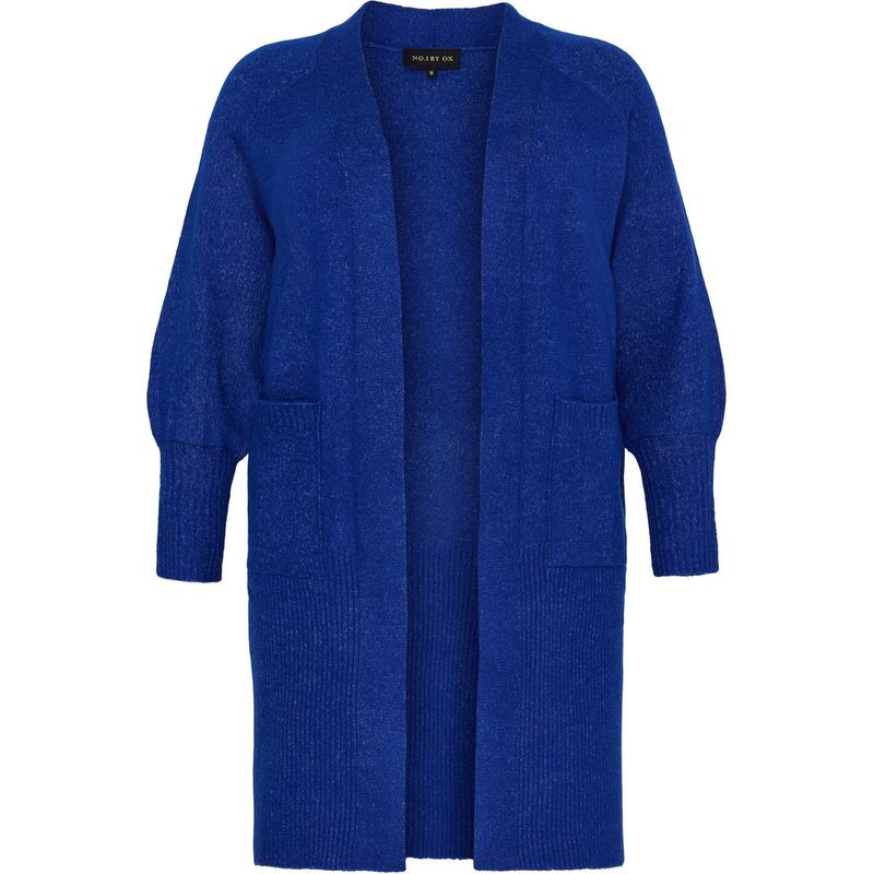 Long Cardigan w. balloon sleeves d. Kobalt