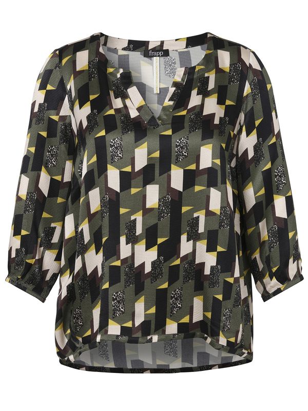 Bluse V-Ausschnitt 3/4 Arm Druck khaki multicolor