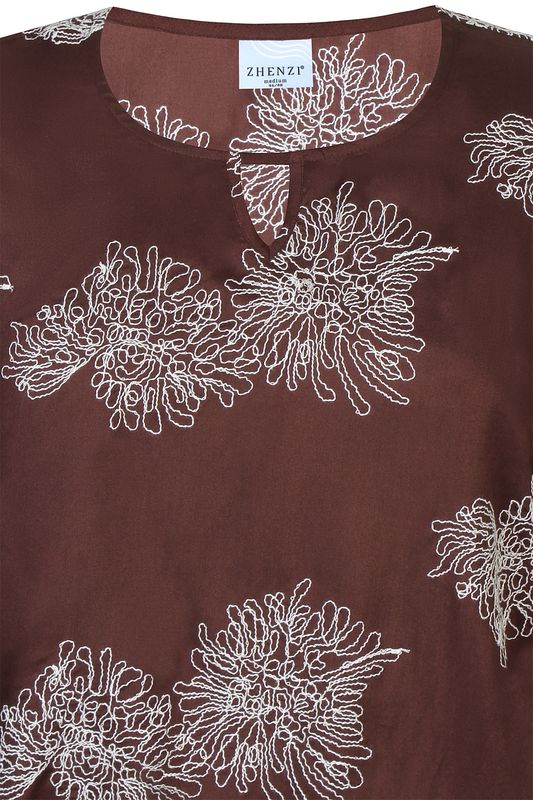 Perl blouse bruin wit borduur