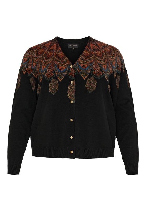 Knitted V neck cardigan w print Black
