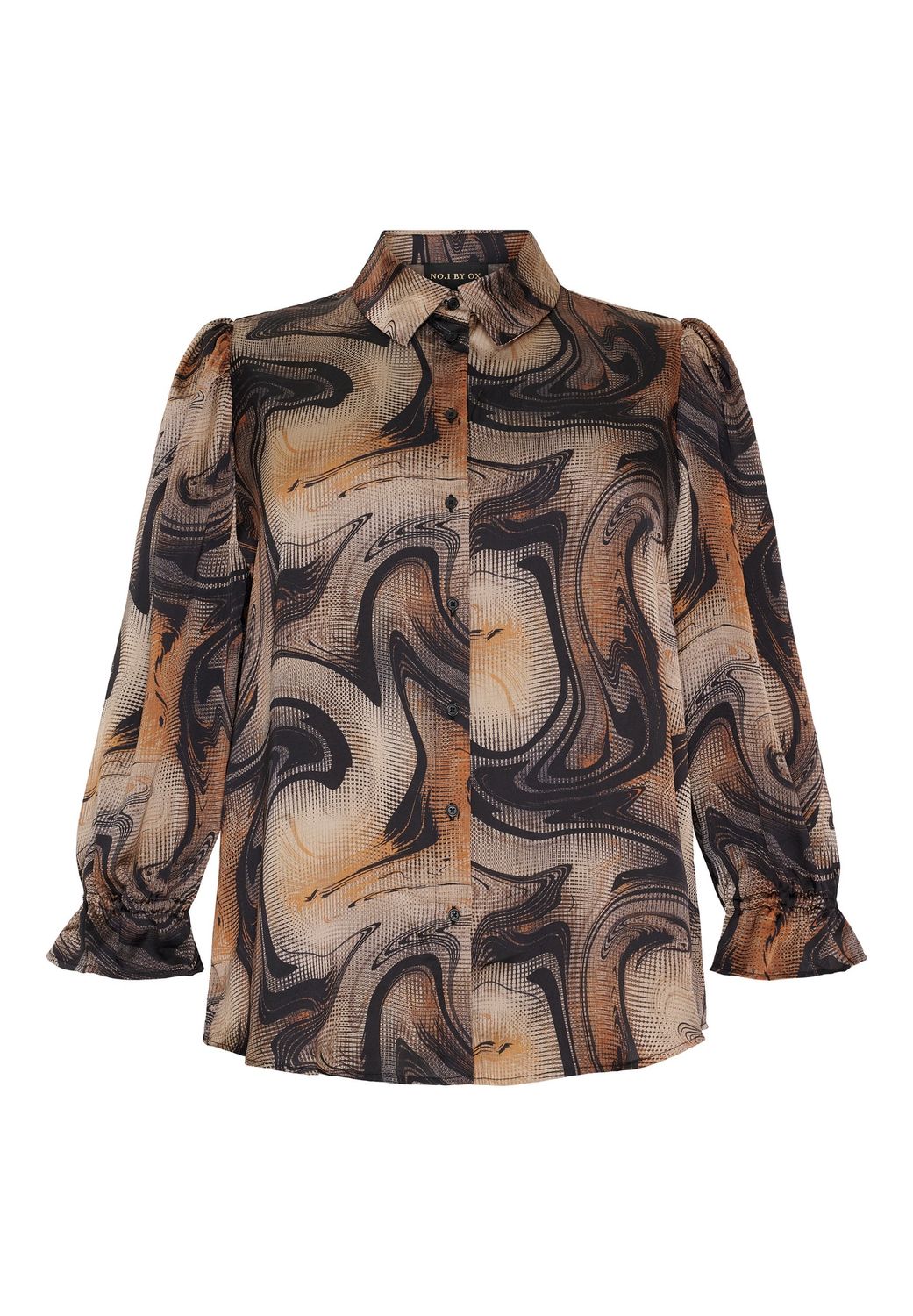 Shirt w 3/4 puff sleeves Brown and black swirl print
