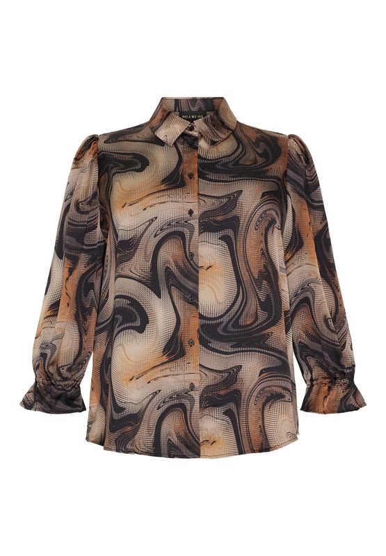 Shirt w 3/4 puff sleeves Brown and black swirl print