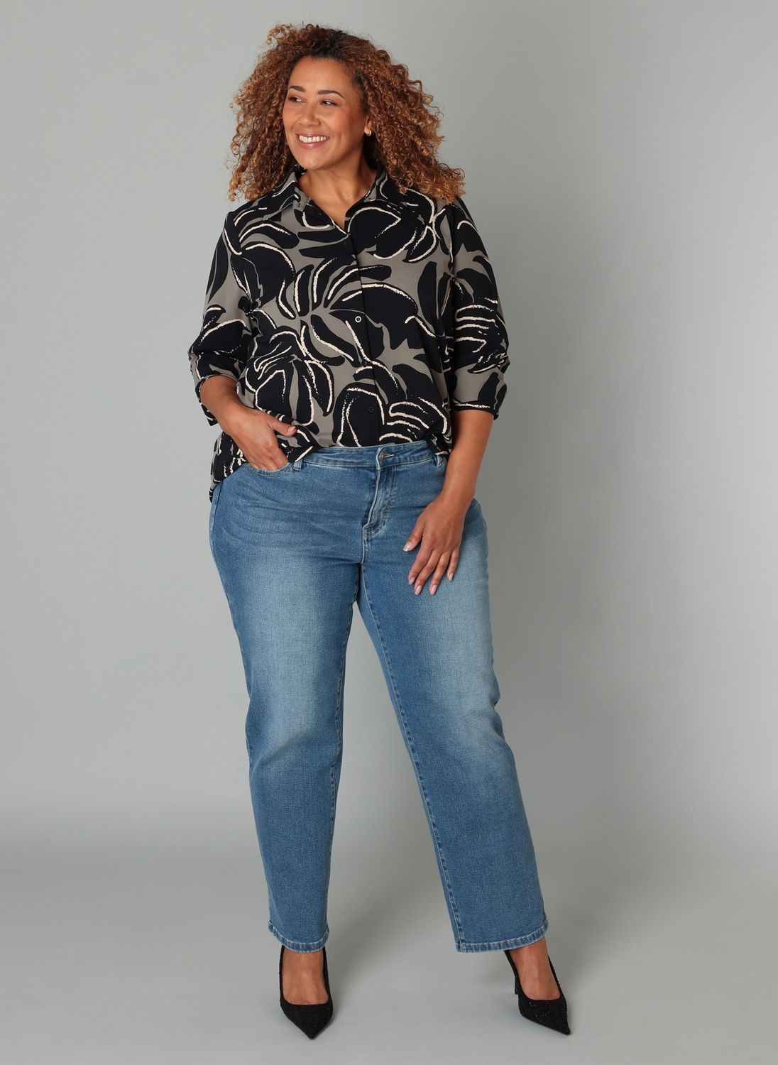 Blouse zwart/olijf 9000593