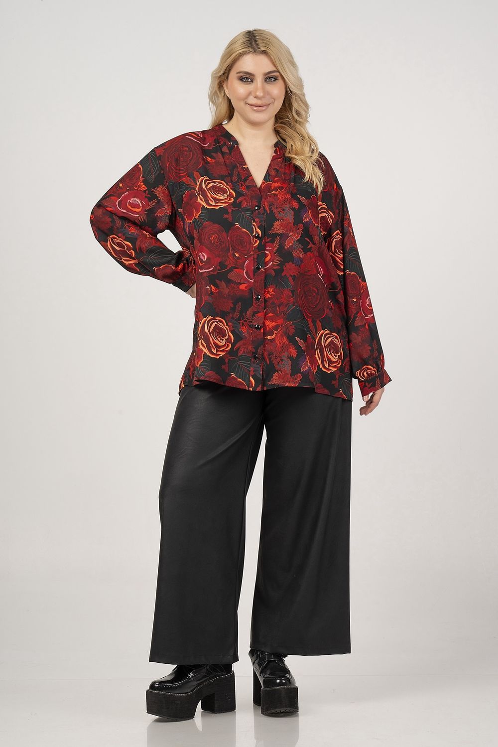 Blouse bloem rood 21081
