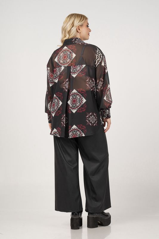 Blouse print zwart bloem 21083