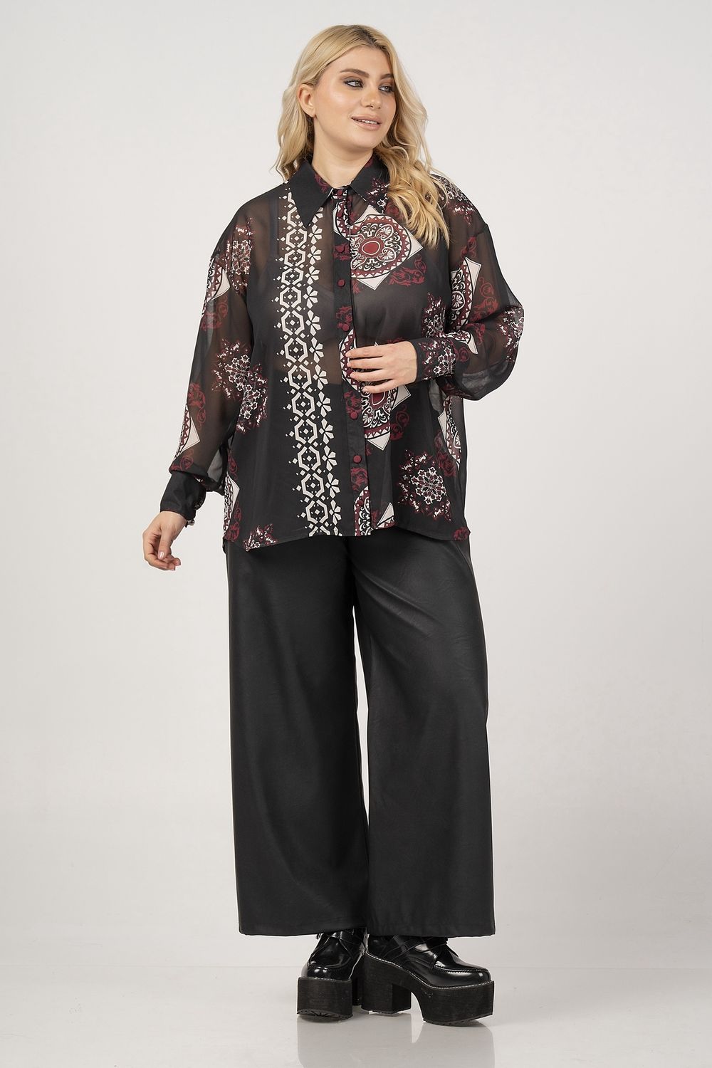 Blouse print zwart bloem 21083