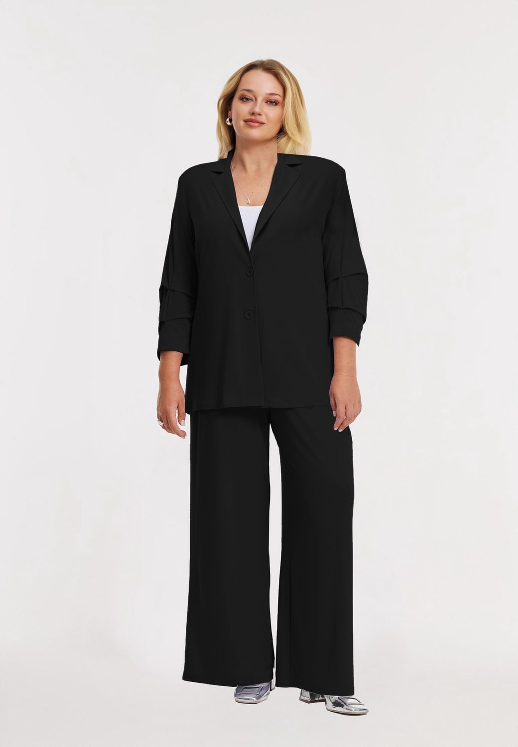 Blazer pleated sleeve zwart
