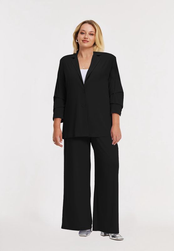 Blazer pleated sleeve zwart