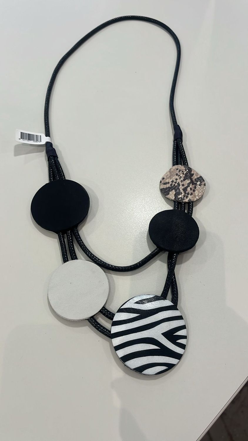 lang collier leer zwart/wit