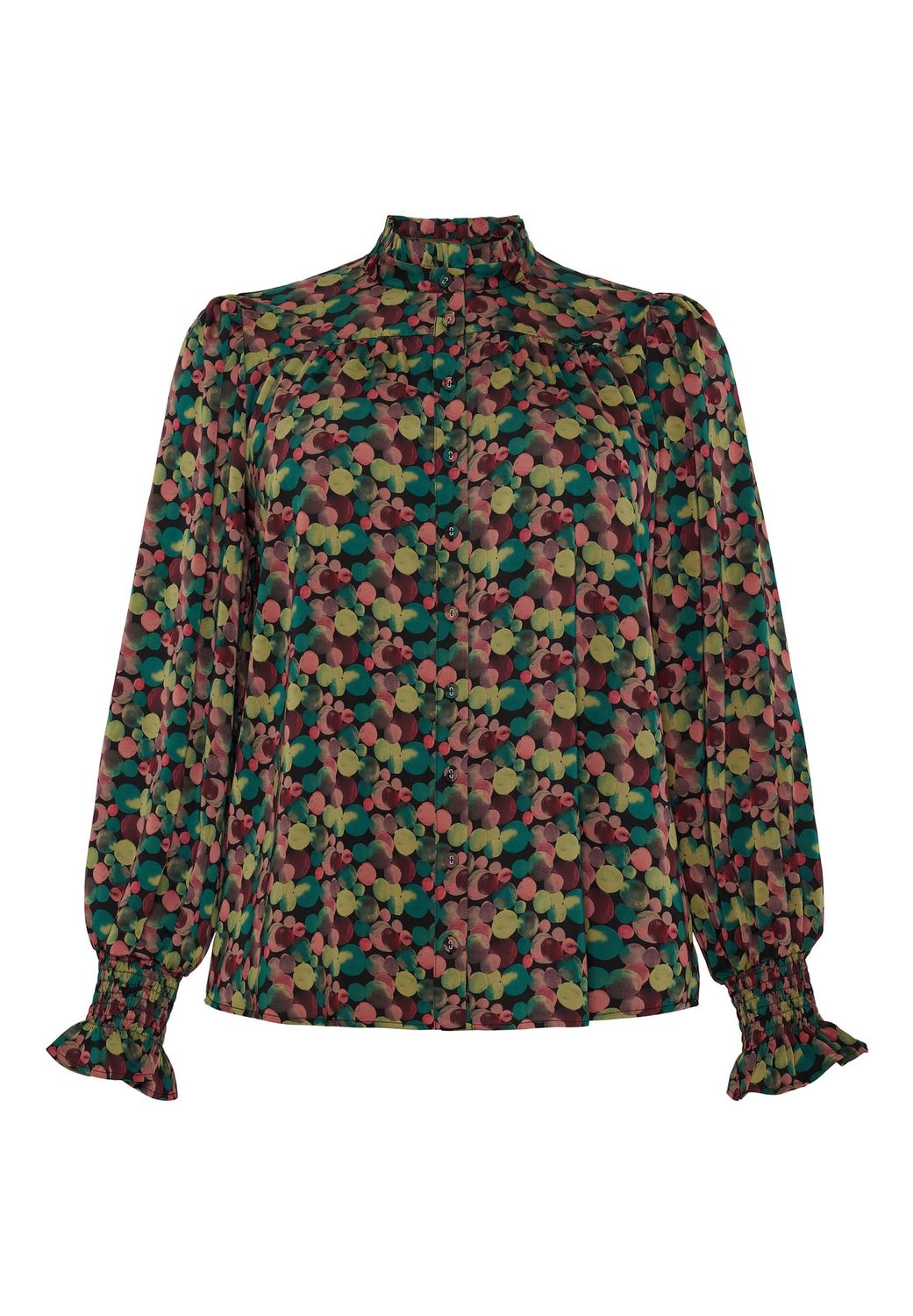 Shirt w flair neckline and LS smock cuffs flair