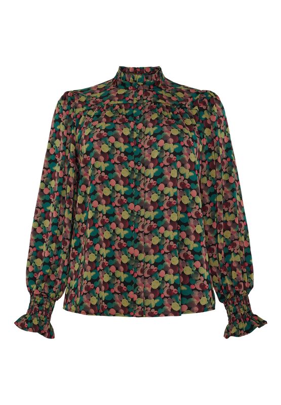 Shirt w flair neckline and LS smock cuffs flair