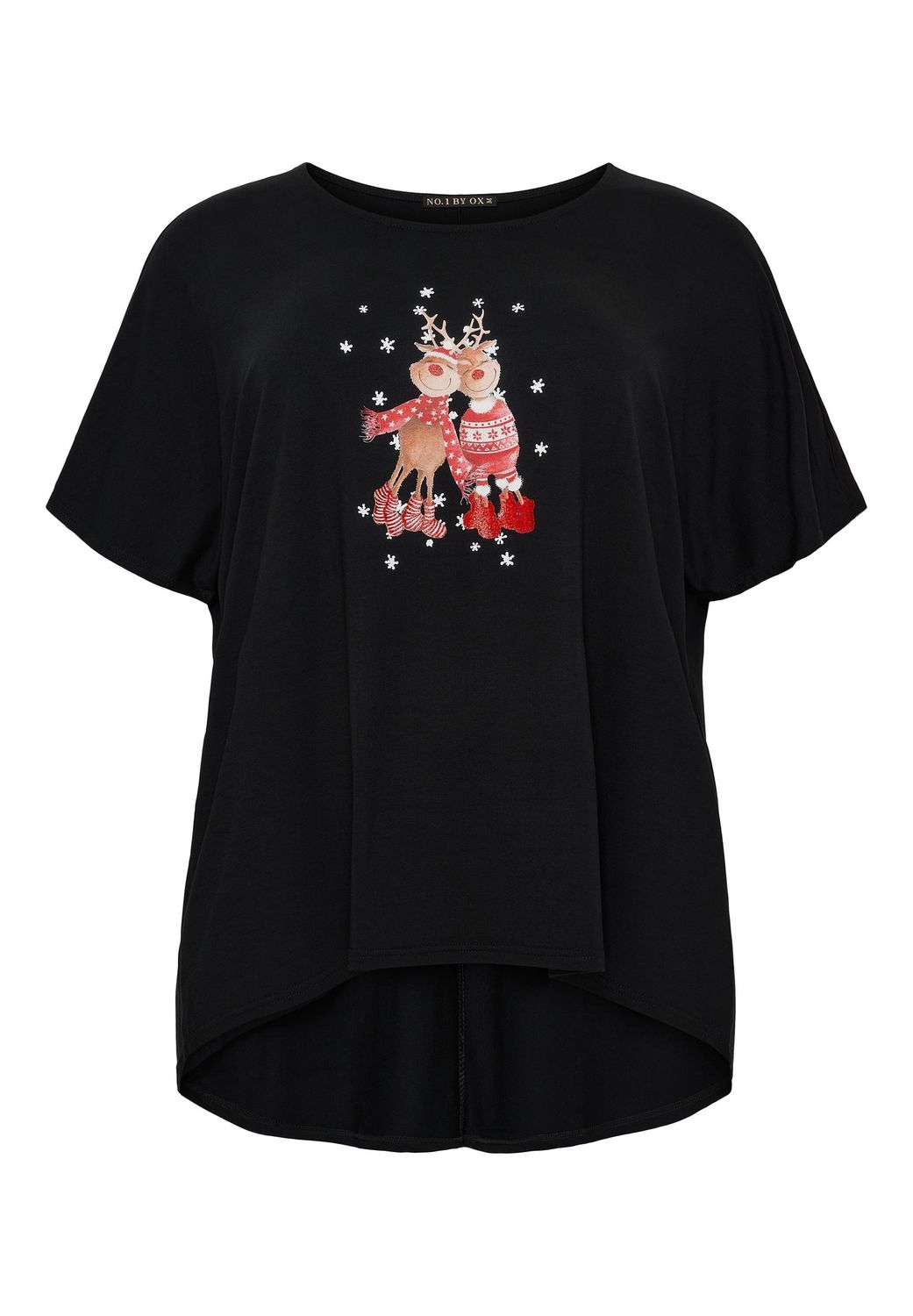 T-shirt High/Low w batwing sleeves (Rudolf couple print)