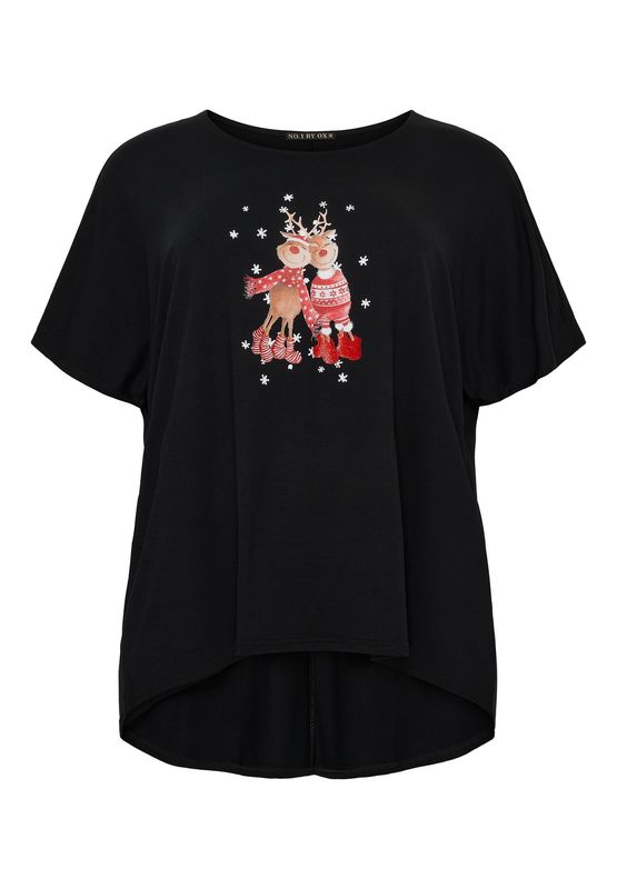 T-shirt High/Low w batwing sleeves (Rudolf couple print)
