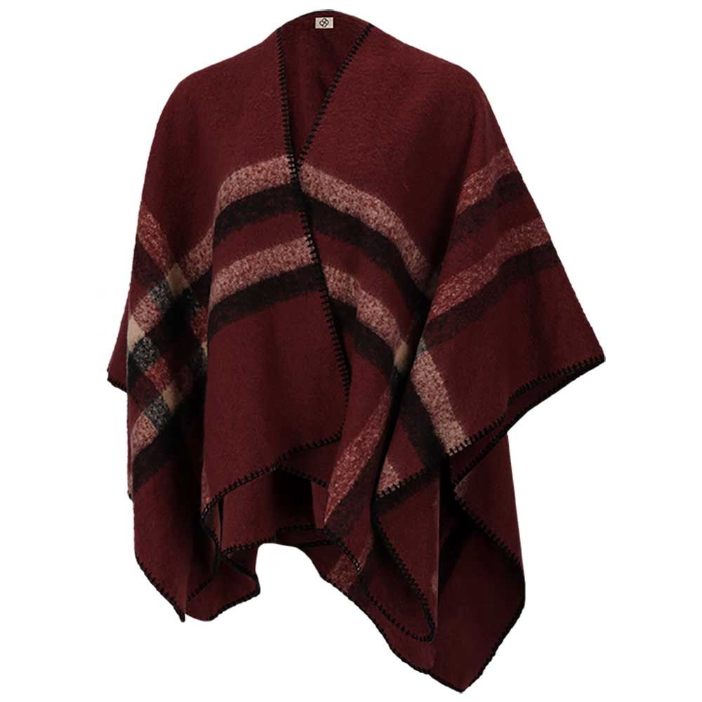 SARLINI LADIES WOVEN PONCHO Burgundy