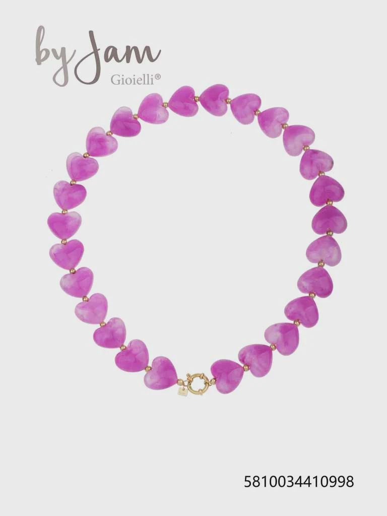 Ketting - fuschia - hartjes