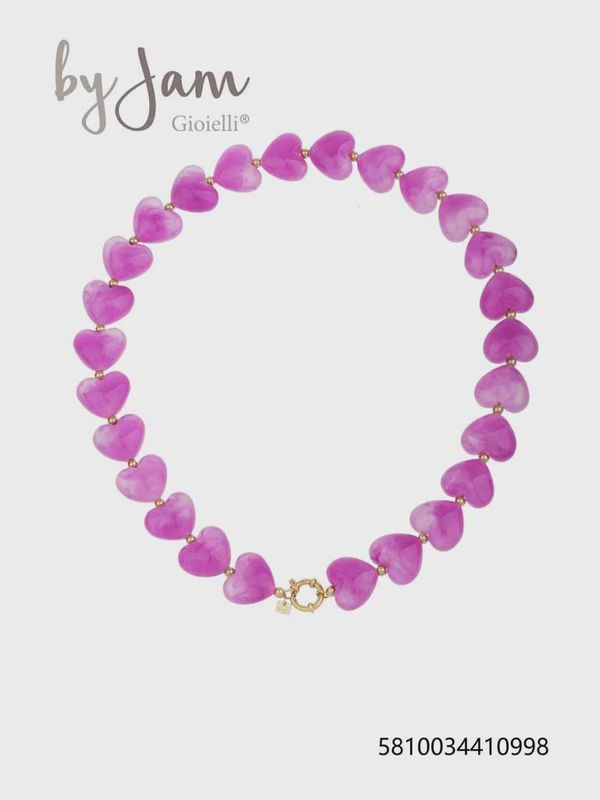 Ketting - fuschia - hartjes