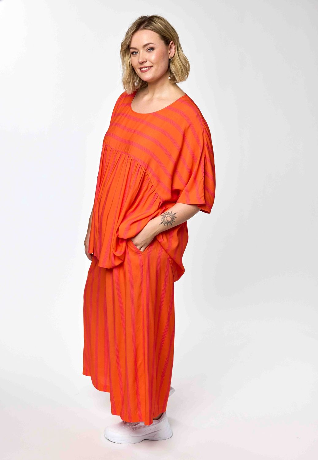 GAndrea Oversized Tunic Pink-orange stripe
