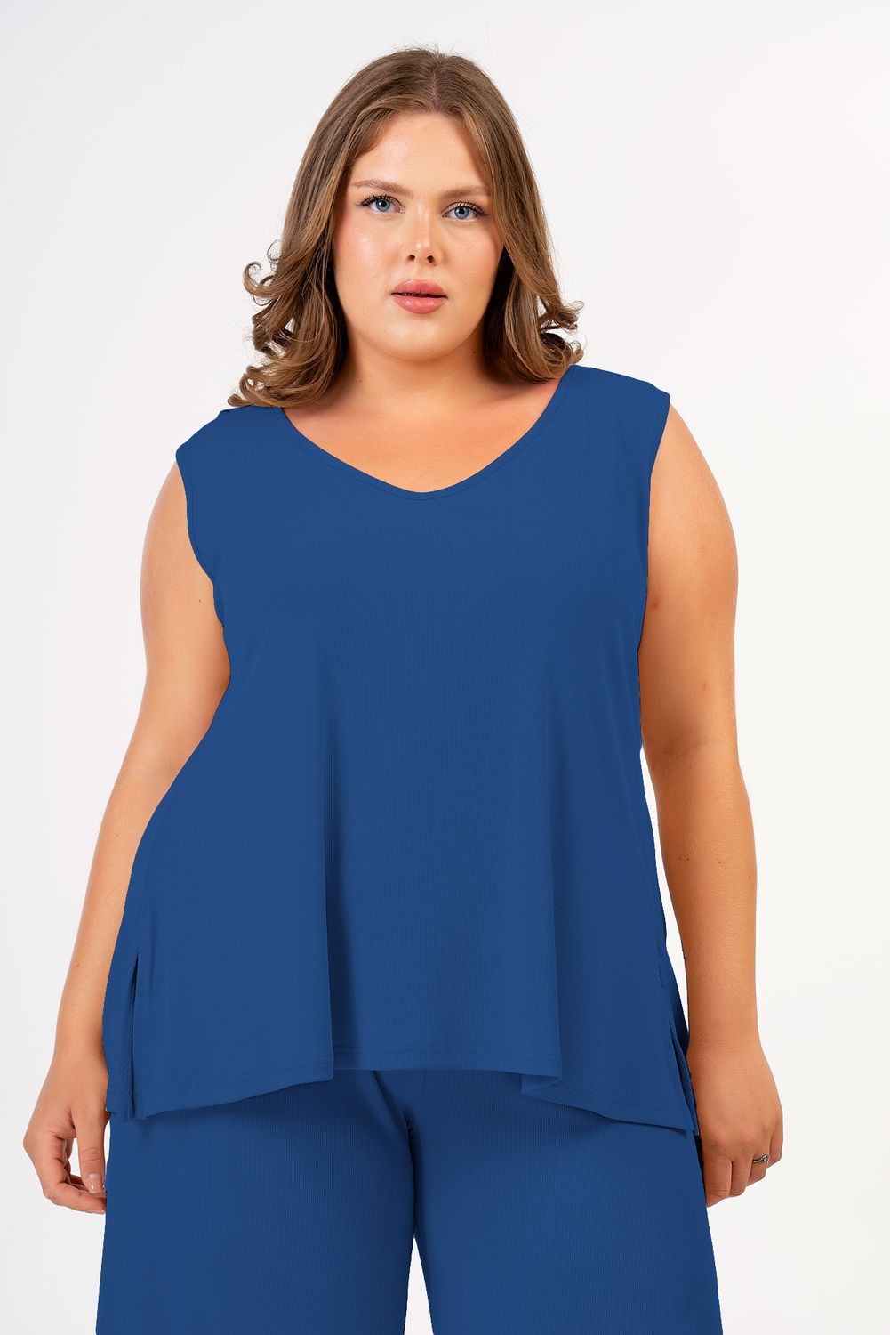 Top v-hals blauw