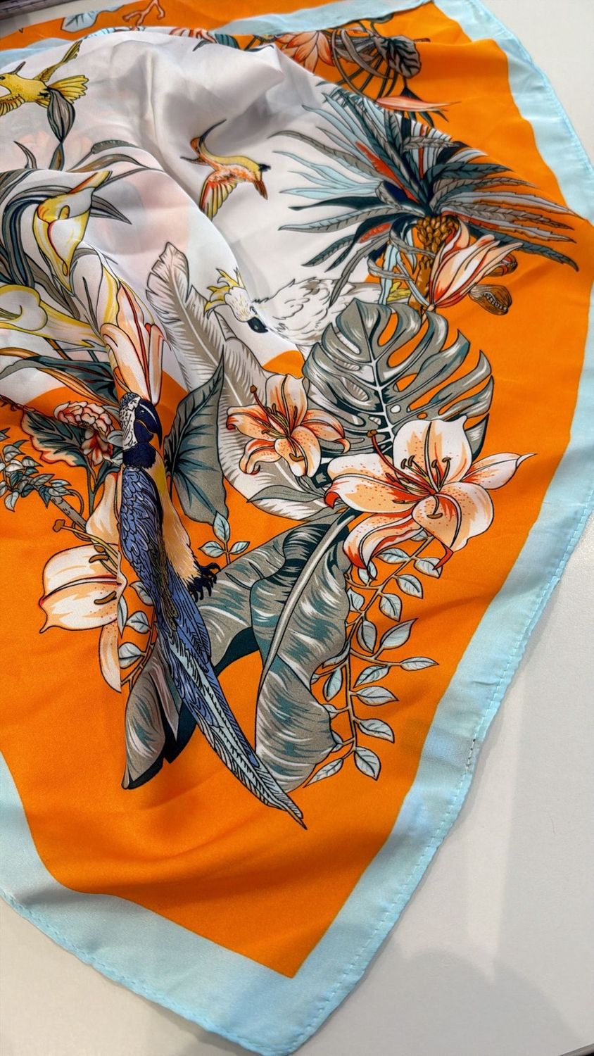 Bandana oranje met vogel, Size: one size