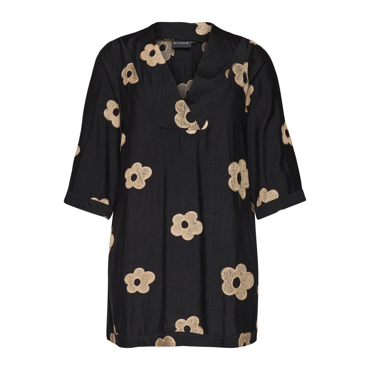 SAnnabelle Tunic Black with sand flowers