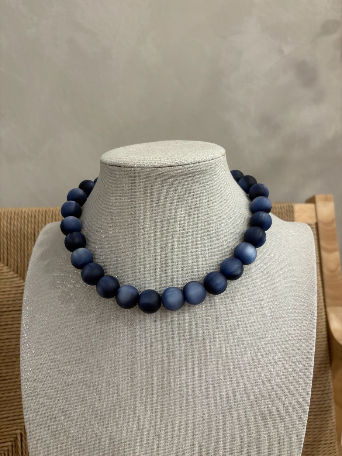 Ketting grote kralen blauw