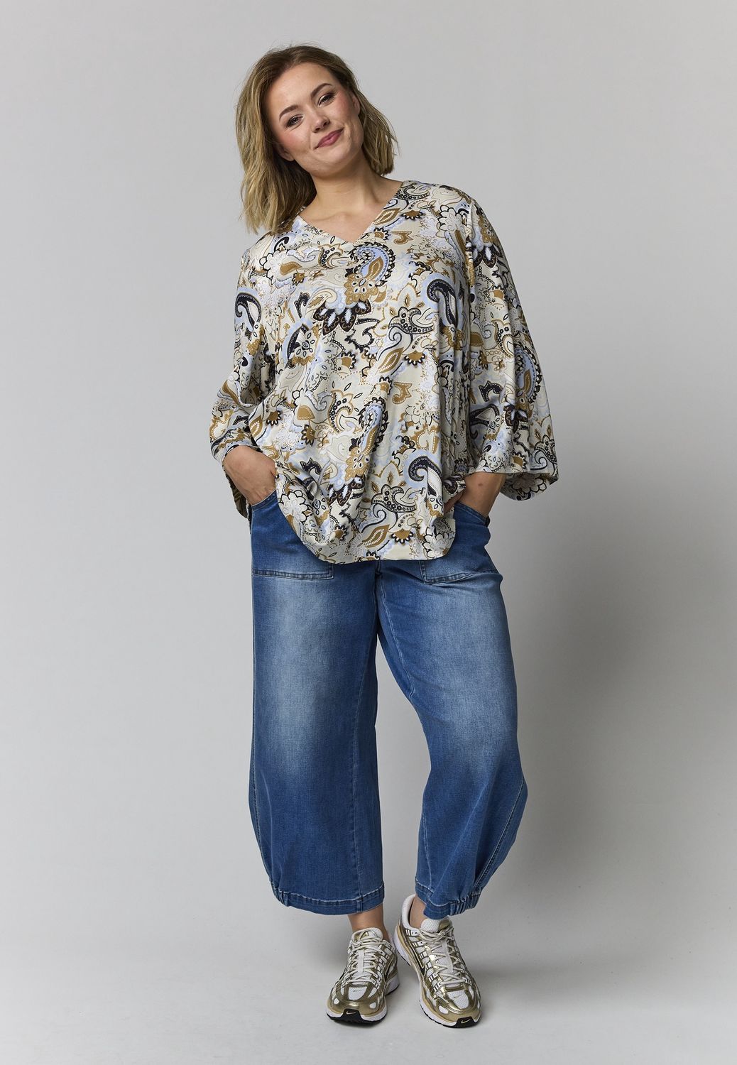 GElse-Marie Blouse Sand with blue print