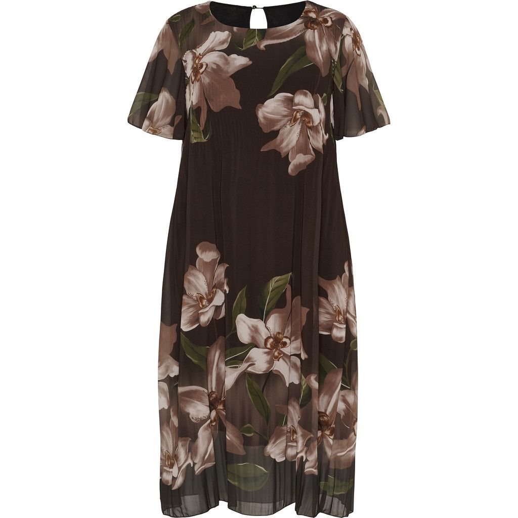 Jurk Flair sleeves Dark Brown Flowers