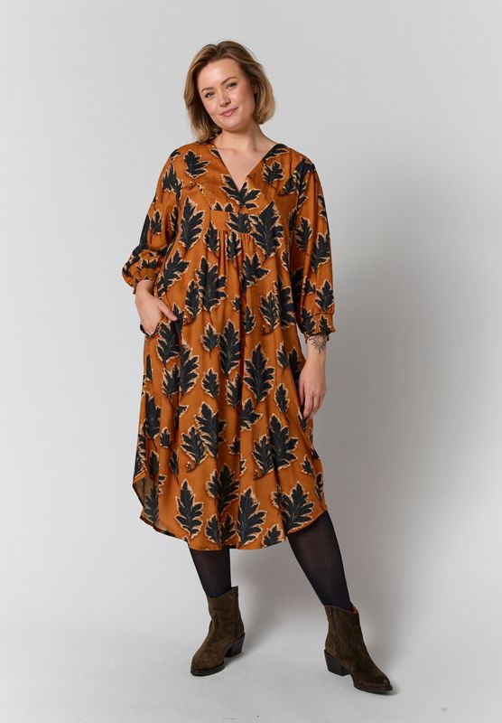 GElse Dress Fall orange with black leave