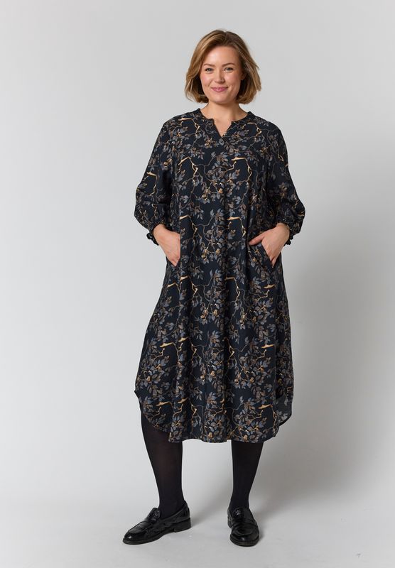 GValdis Dress Black with grey brown flowers