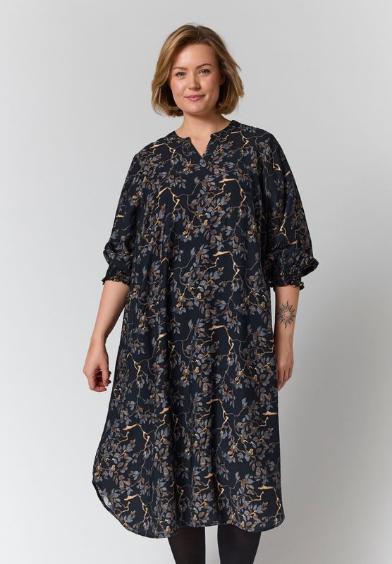 GValdis Dress Black with grey brown flowers
