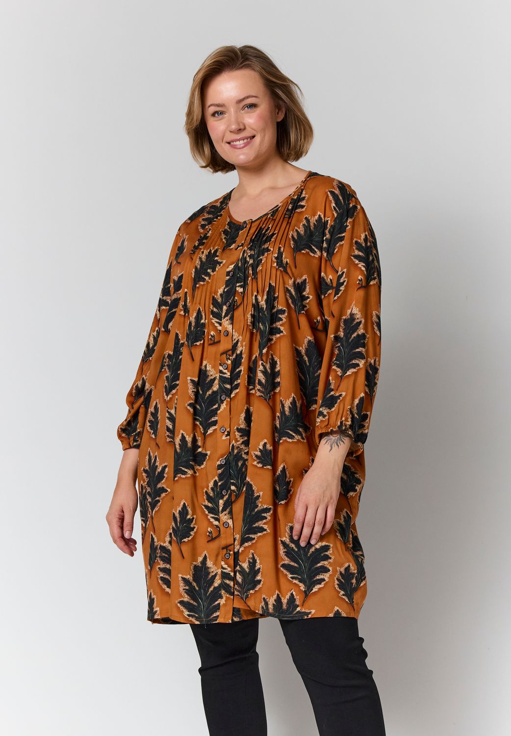 GJohanne Shirt Tunic Fall orange with black leave