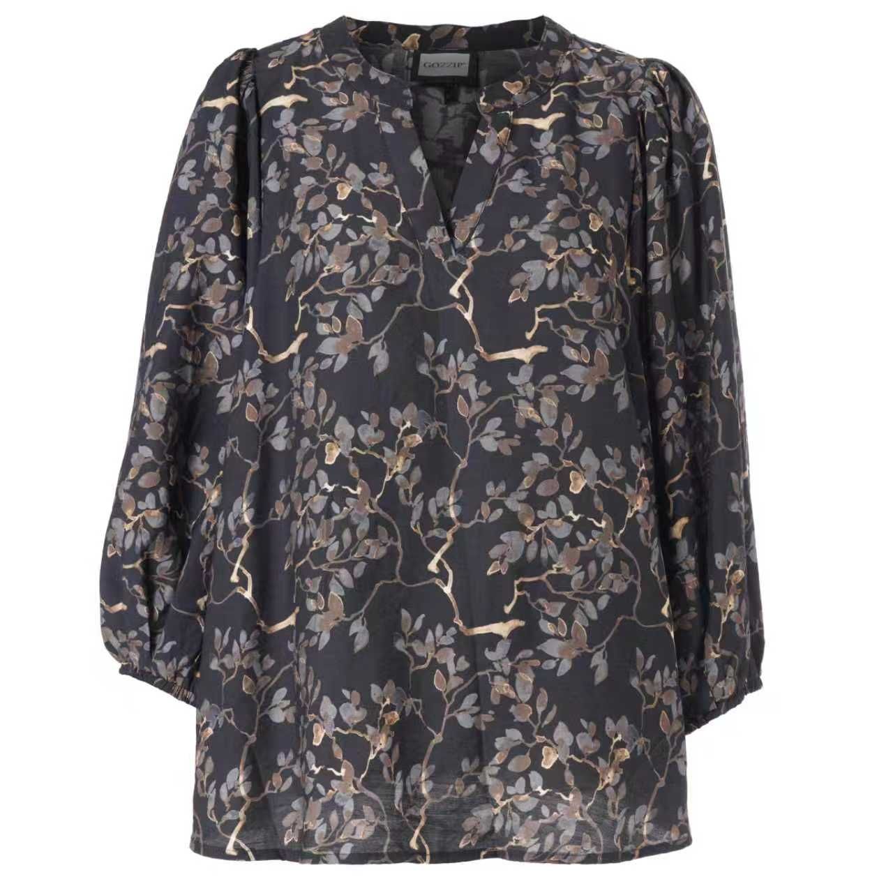 GVilde Blouse Black with grey brown flowers