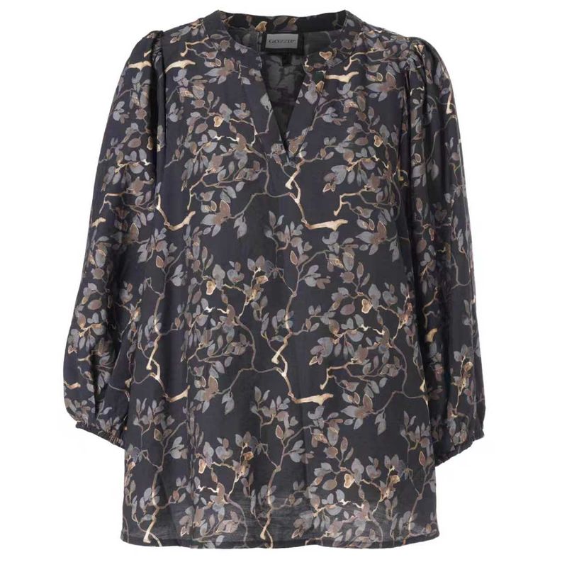 GVilde Blouse Black with grey brown flowers