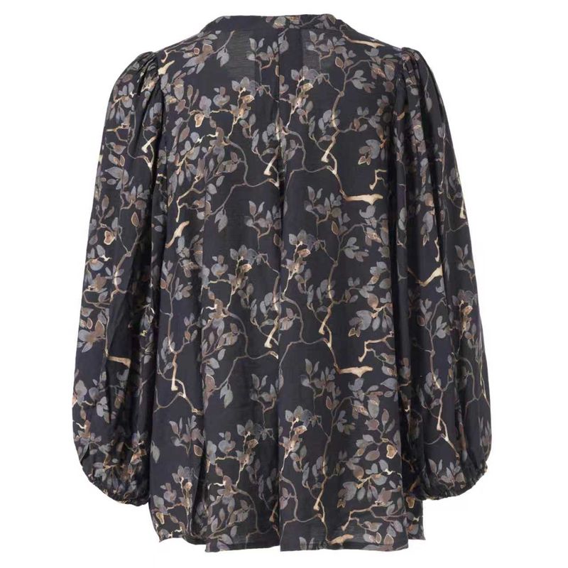 GVilde Blouse Black with grey brown flowers