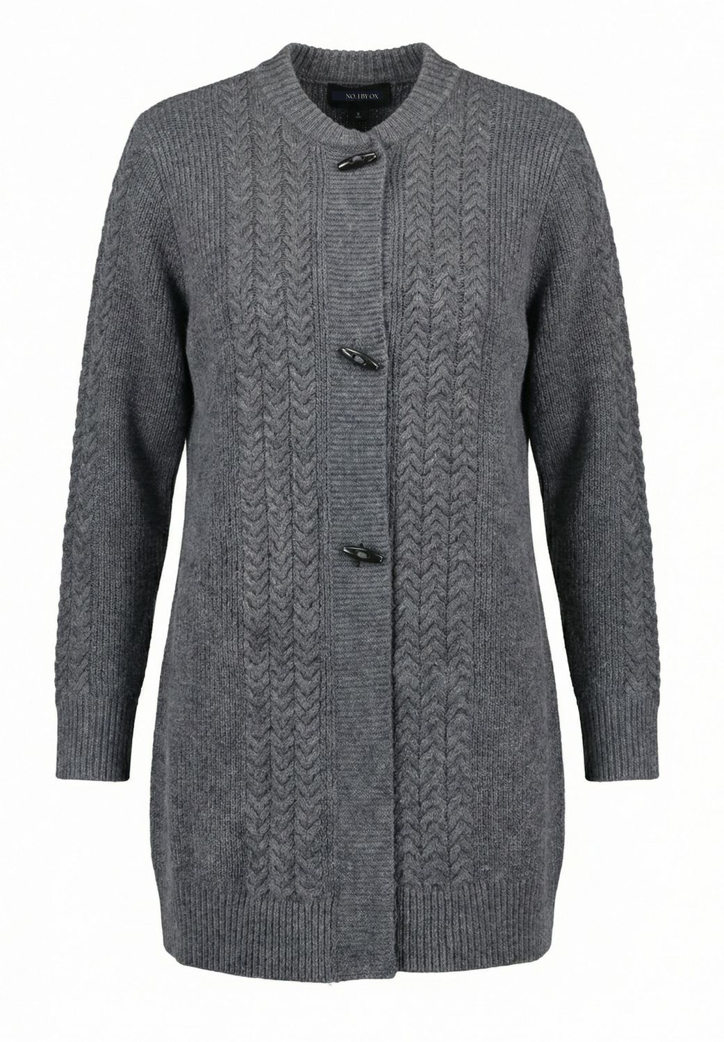 Long Cardigan w cable knit Dark Grey Melange
