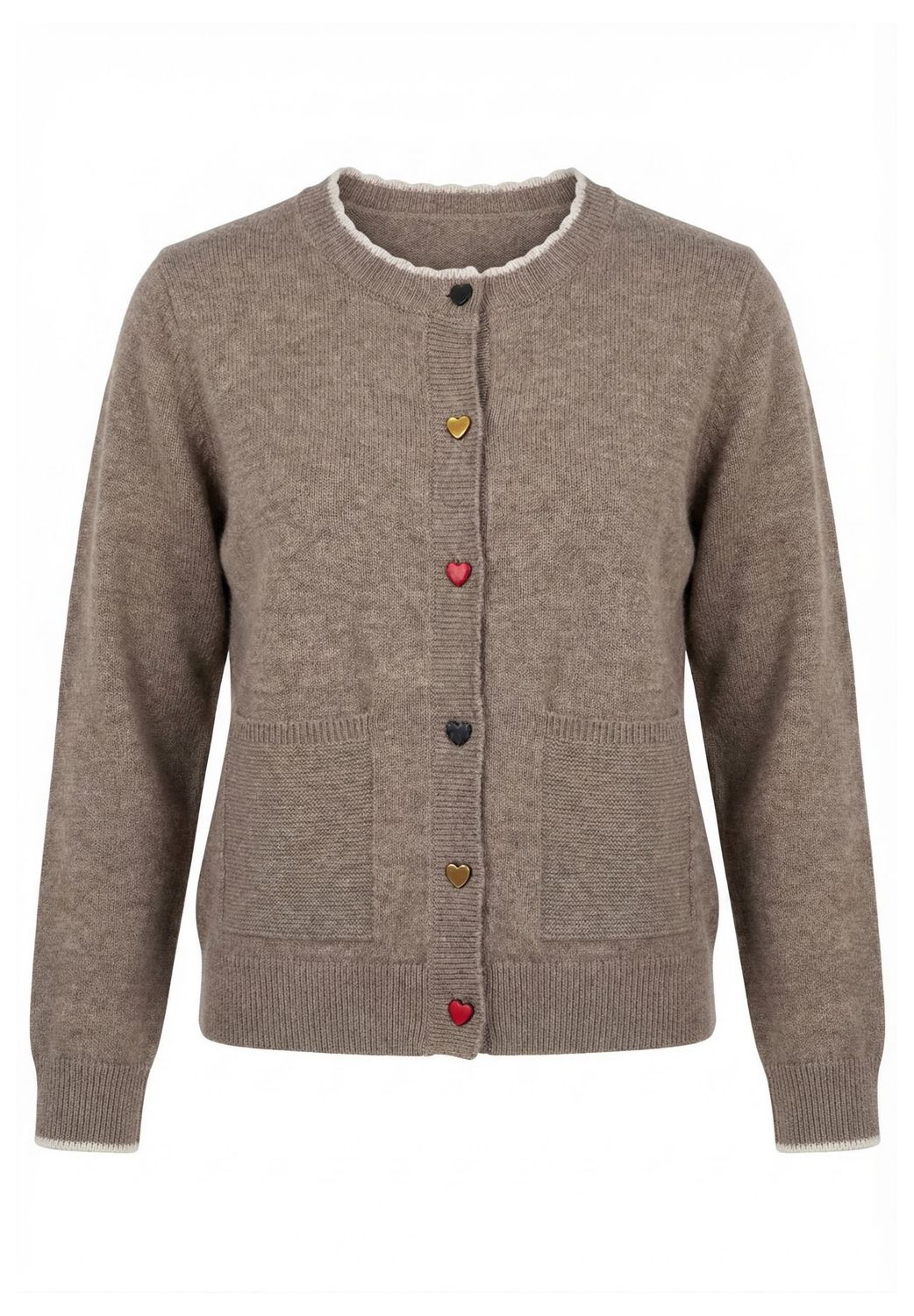 Cardigan w heart coloured buttons Camel Brown