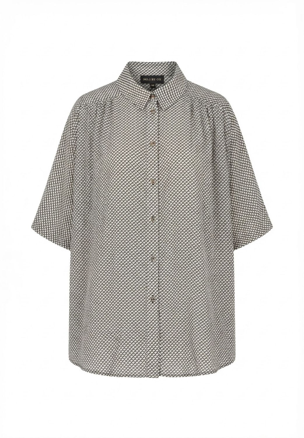 Long Loose batwing Blouse Beige w Black Waves