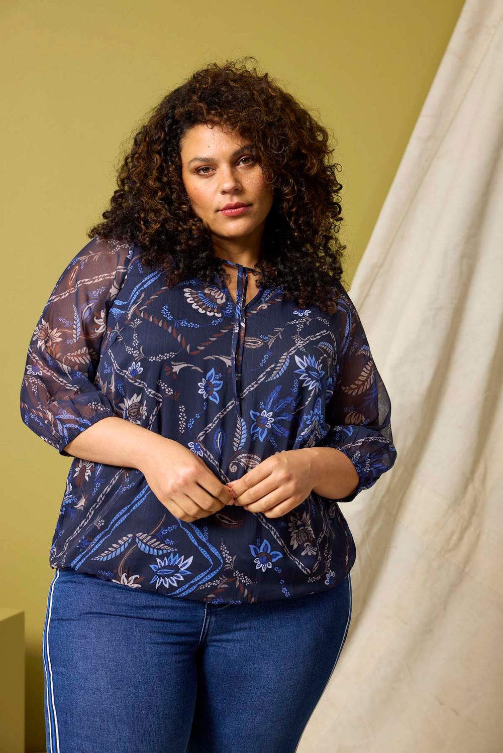 Zh-Keara 1446-Blouse L/S Navy 201446