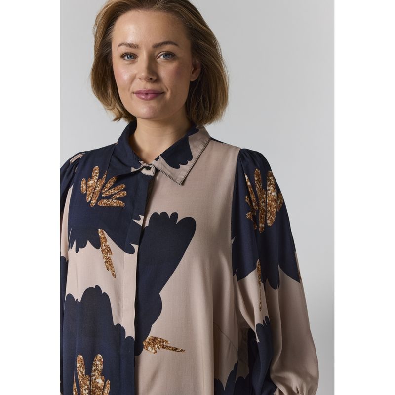 Gwilma Dress Sand with big black flowers