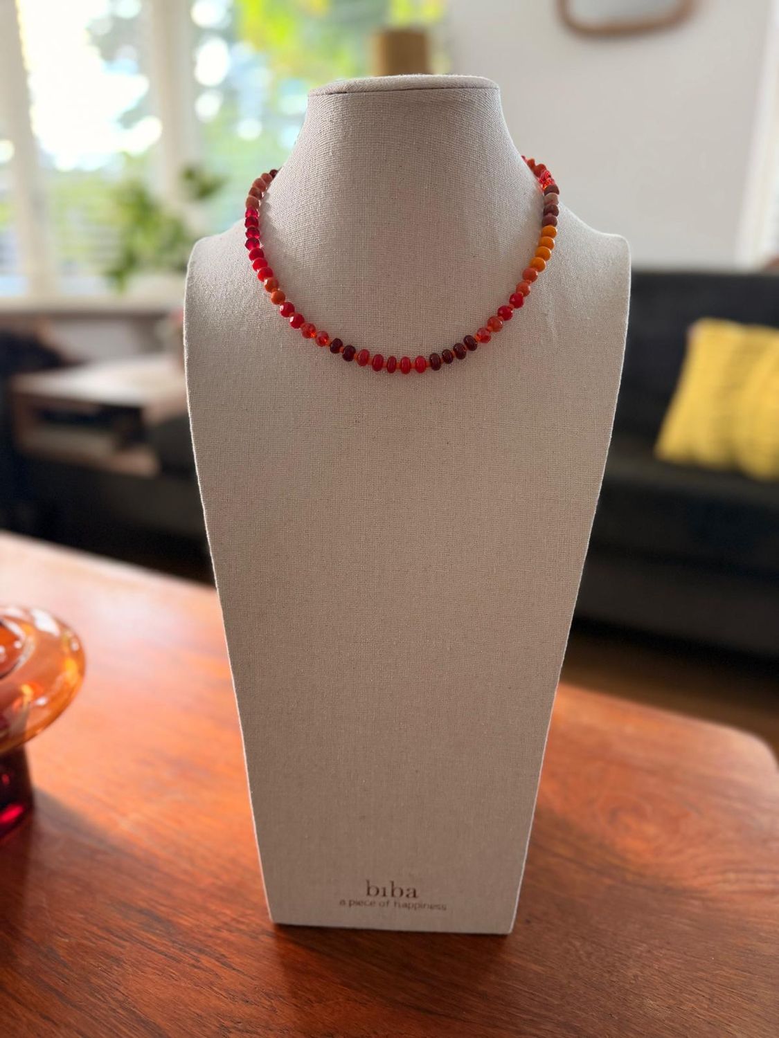 collier kort kleine steen oranje/rood/geel