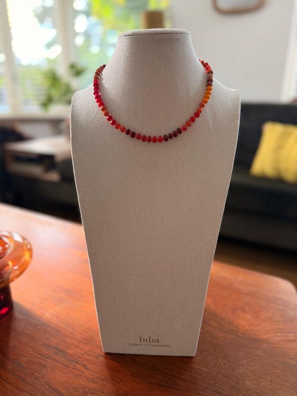 collier kort kleine steen oranje/rood/geel