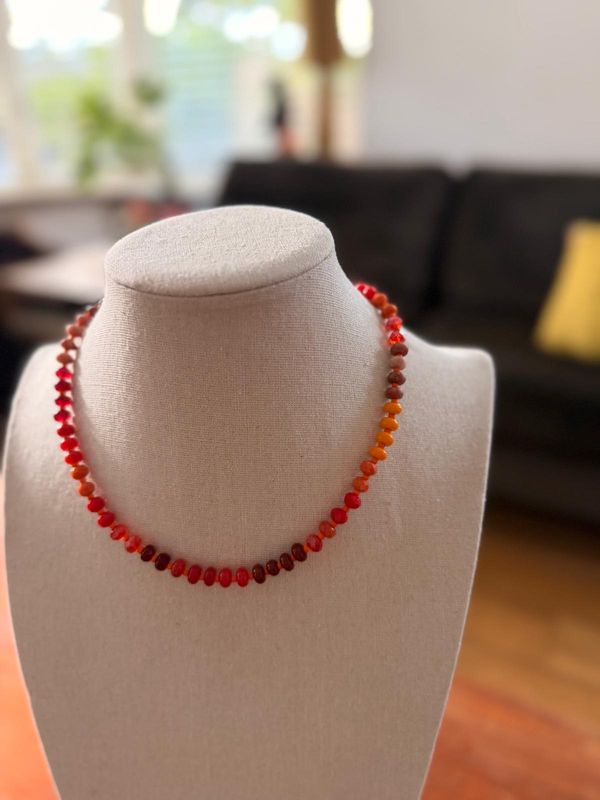collier kort kleine steen oranje/rood/geel