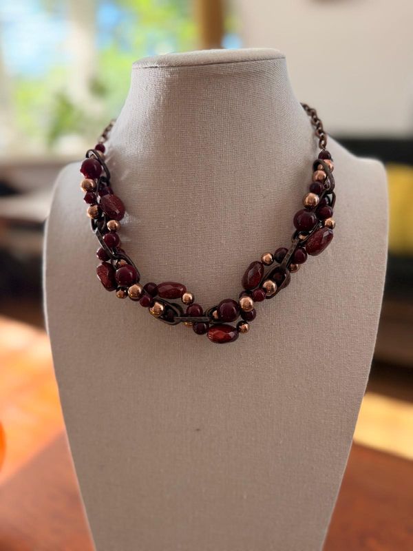 collier antiek koper/bordeaux combi