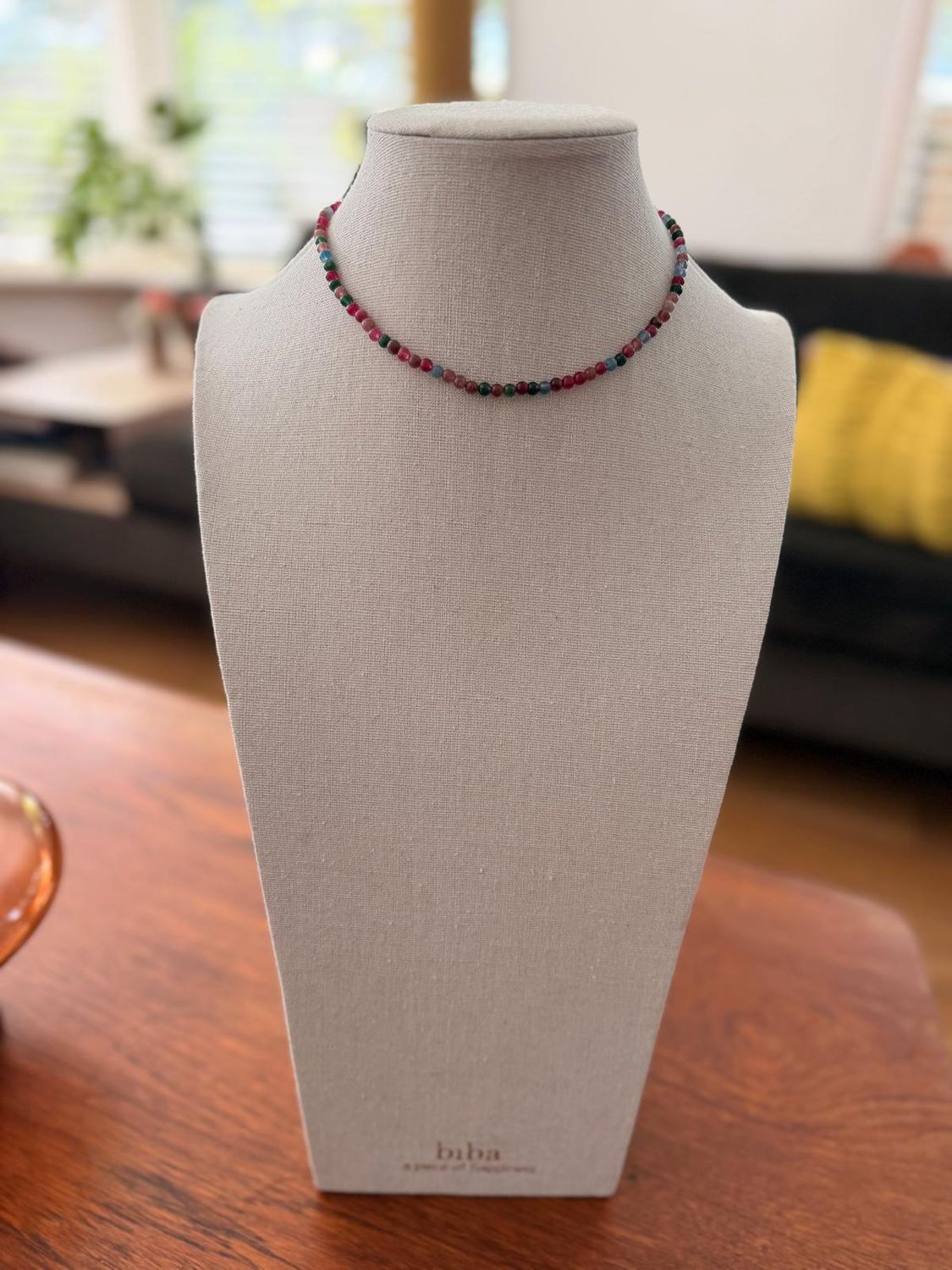 collier kort klein steentje multi rood/blauw/groenroze