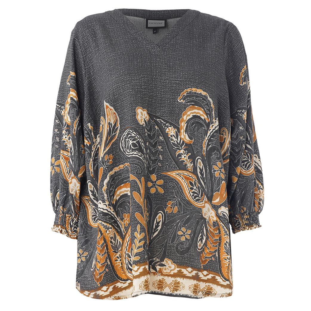 G266019 GBeth Blouse Black board fabric with brown pattern