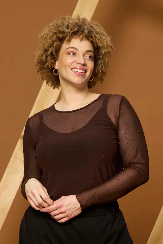 Zhenzi Tiri top chocoladebruin