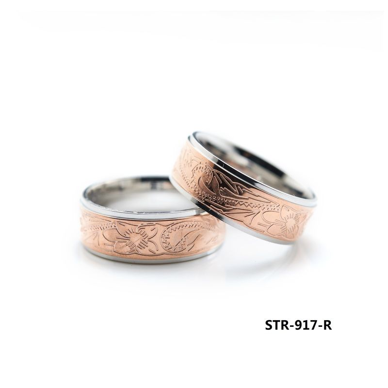 MR02405 -STL- RG 8mm Scroll Rose Gold Tone, Size: Size 5