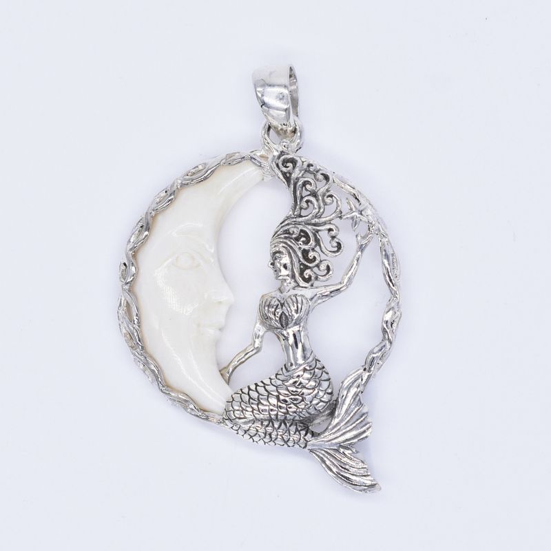PENDANT ONLY - GDS-P006 - Bone Moon Face w/Mermaid