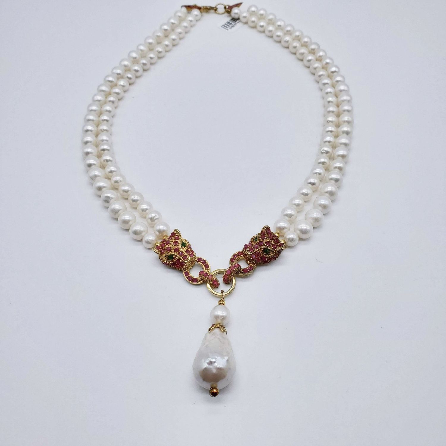 N29812 - Necklace - PRL - Pearls w/ Cat Ruby